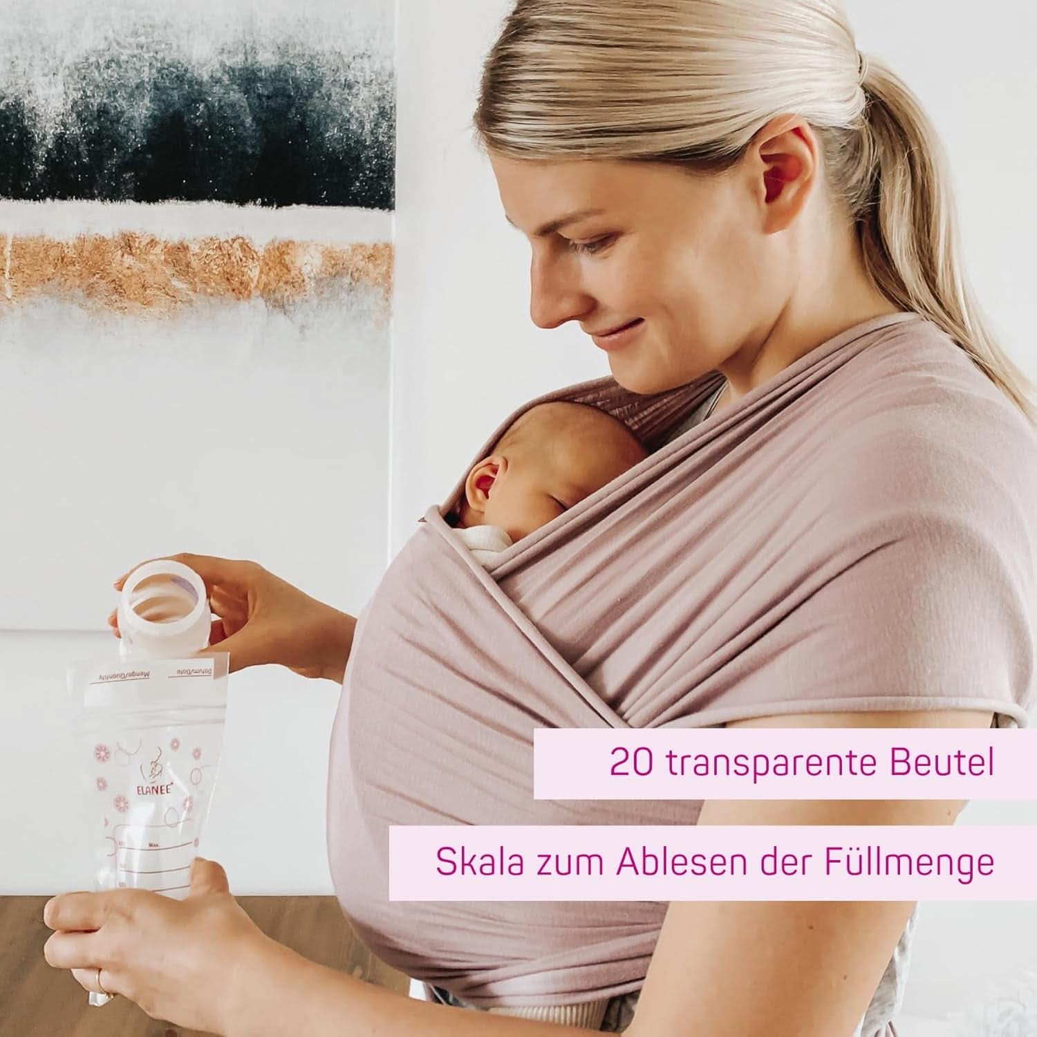 ELANEE Muttermilchbeutel, Aufbewahren & Einfrieren Von Muttermilch, Geschmackneutral Und Vorsterilisiert, Doppelter Sicherheitsverschluss, 20 Stück, Mit Standfuß (711-00) Accessoires voor babyvoeding en borstvoeding Naty Shop