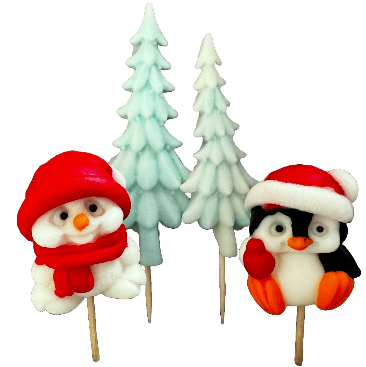 Set van 4 eetbare suikerpasta-decoraties, Kerstmis, pinguïn, beer en kerstboom Suikerpasta-decoraties Naty Shop