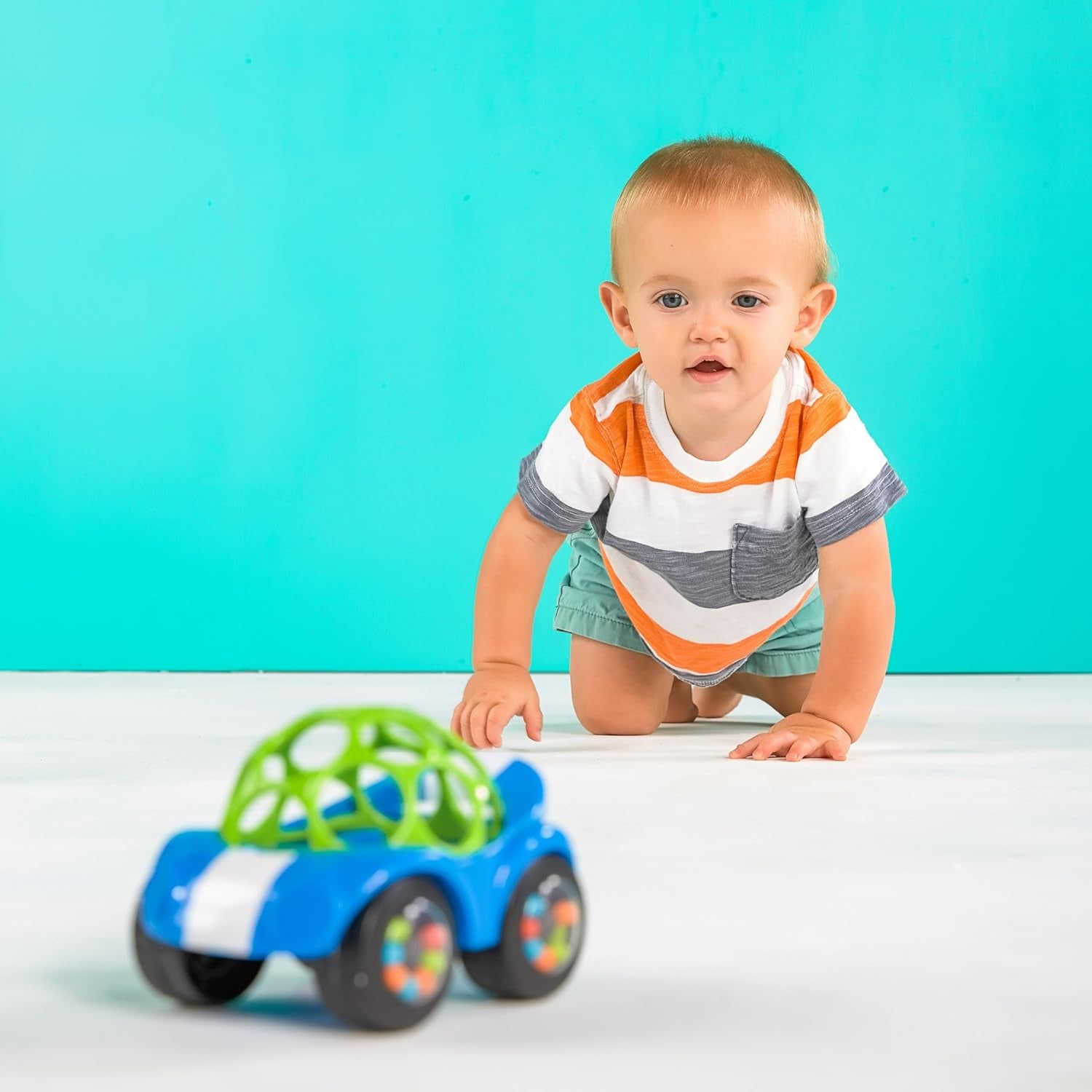 Bright Starts, Oball, Rammelaar Speelgoedauto, Groen-Blauw Babyspeelgoed Naty Shop