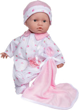 JC Toys La Baby Kaukasische babypopset - 28 cm Zachte wasbare pop Roze Afneembare outfit met hoed, deken en fopspeen voor 12 maanden en ouder Naty Shop-poppen Roze Single