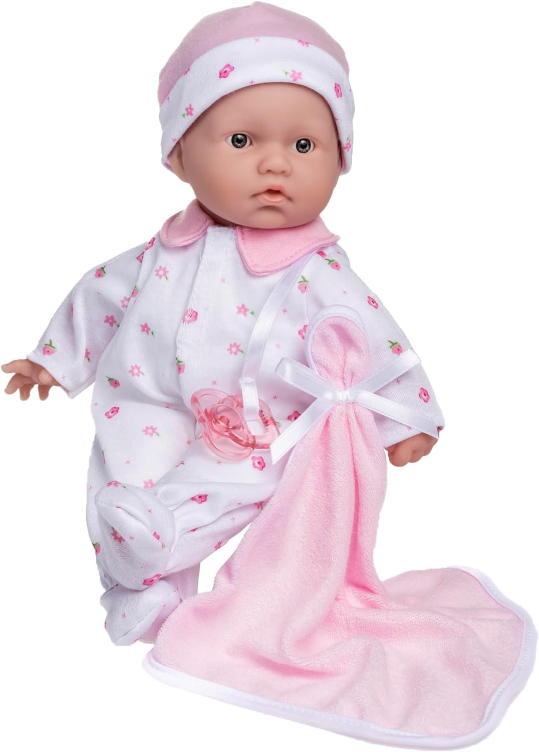 JC Toys La Baby Kaukasische babypopset - 28 cm Zachte wasbare pop Roze Afneembare outfit met hoed, deken en fopspeen voor 12 maanden en ouder Naty Shop-poppen Roze Single