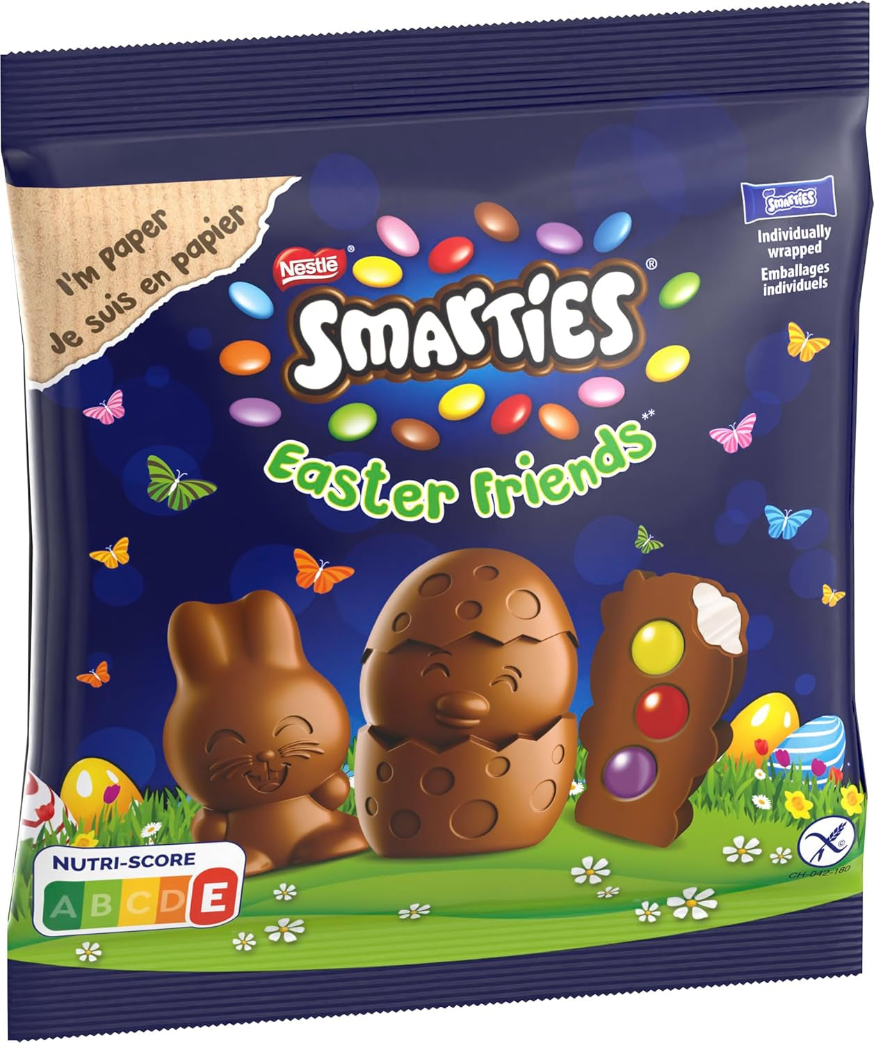 NESTLÉ SMARTIES Paasvrienden, beeldjes met paasthema, gemaakt van fijne melkchocolade met romige vulling en gekleurde mini-linzen met SMARTIES-chocolade, 1 pakje (1 x 65 g)