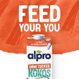 Alpro Kokosnussdrink ohne Zucker – Ohne Süßstoffe – Vegan en melkvrij – Van Natur aus lactosevrij en vettarm – Rijk aan calcium en vitamines – 8 x 1 L