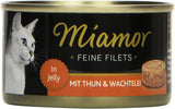 - Fijne filets in gelei | Natvoer voor volwassen katten met stukjes filet in gelei. Ingeblikte vetarme aanvullende voeding zonder toevoegingen | 24 x 100 g Tonijn en kwarteleitjes