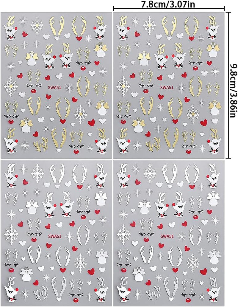Cartoon Sneeuwvlok Nagelstickers, Kerstnagelstickers, Zelfklevend, Kerstnagelontwerpen, Nagelkunst, Herten, Sneeuwvlokken, Kerstnagelstickers, Winternagelaccessoires