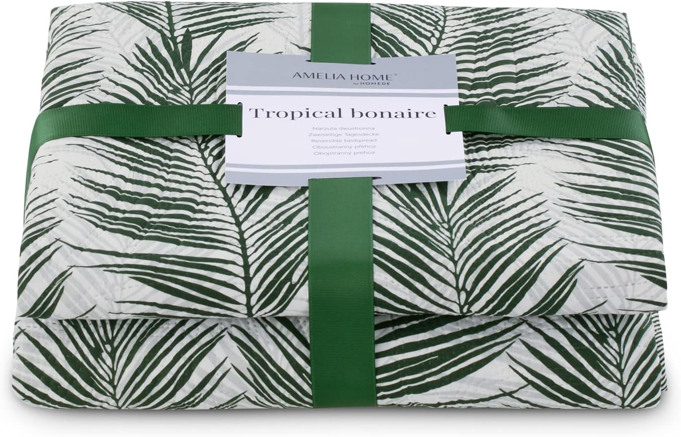 Ameliahome Sprei Sprei 170X210 Cm Dubbelzijdig Onderhoudsvriendelijk Sprei Plantpatroon Groen Wit Tropisch Bonaire Bedden en Dekens Besuche den AmeliaHome-Store