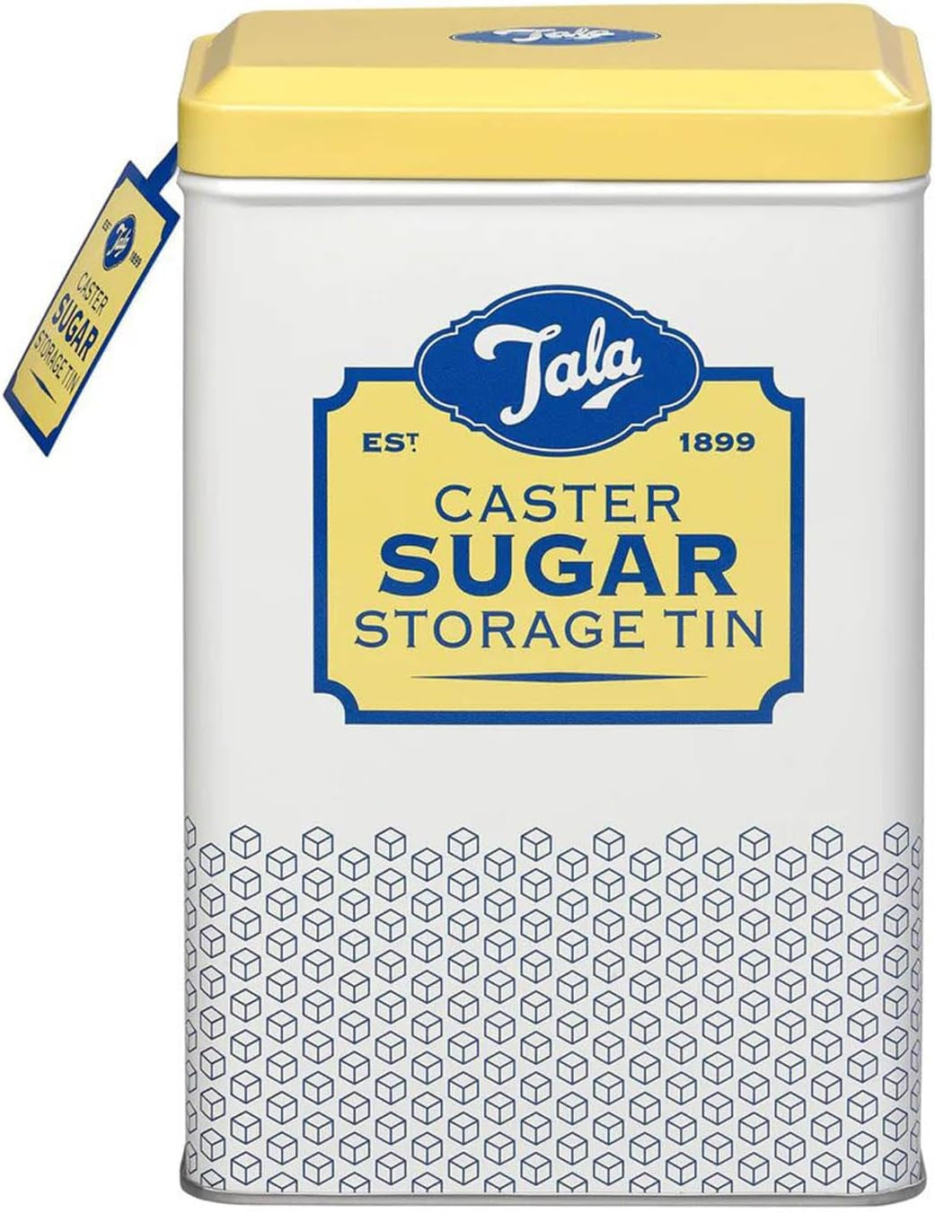 Tala Originals retro design metalen opbergdoos in geel en crème, geschikt voor een hele zak poedersuiker