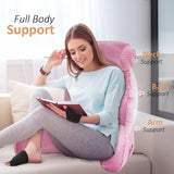 XL-leeskussen voor bed en bank met afneembare nekrol, ideaal rugkussen voor volwassenen met traagschuim voor comfortabel lezen, werken, spelen, tv kijken, ontspannen (roze)