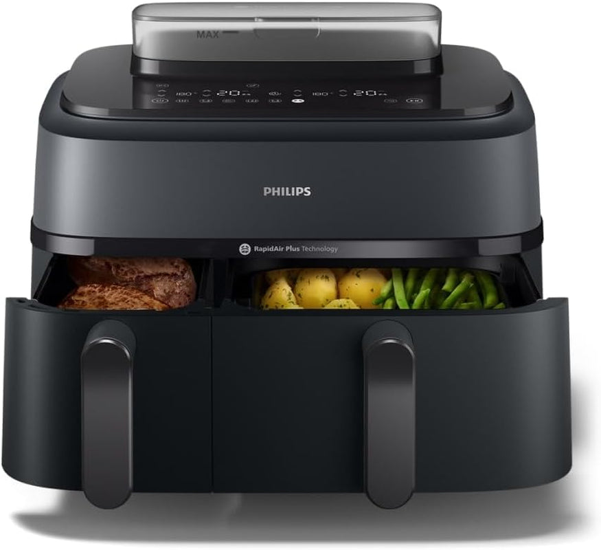 Philips Airfryer Dual Basket 3000 Series, 9L, 2 manden, 2 gerechten tegelijk klaar, Rapidair plus heteluchttechnologie Apparaten Naty Shop Steam Dual Basket 9 L