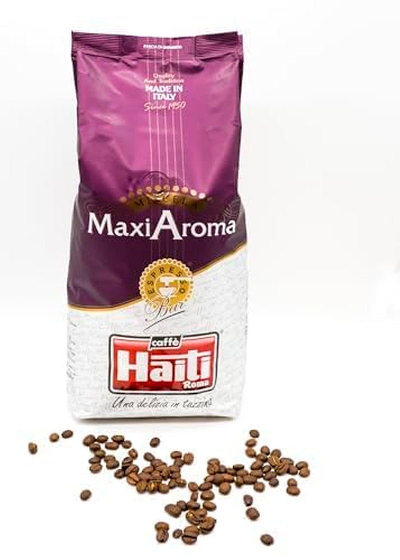 Caffè Haiti Roma Maxi Aroma koffie in een verpakking van 1 kg. Evenwichtige blend, ambachtelijk gebrand, gemaakt in Italië.