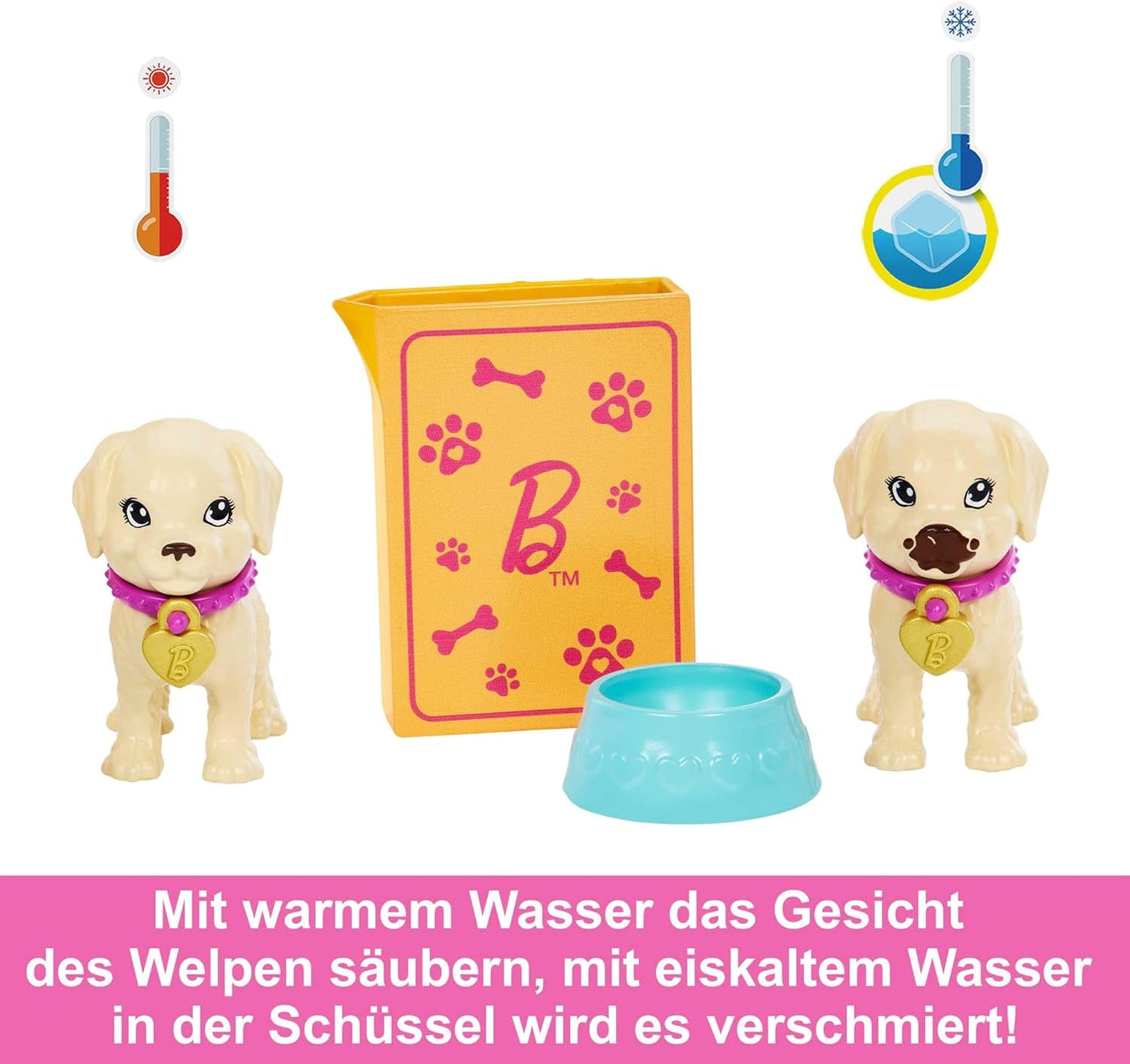 Adoptie Barbie Puppy - Pop en 2 puppy's, met adoptiecertificaten, kleurwisseleffect, kooi en accessoires, voor kinderen van 3 jaar en ouder, HKD 86