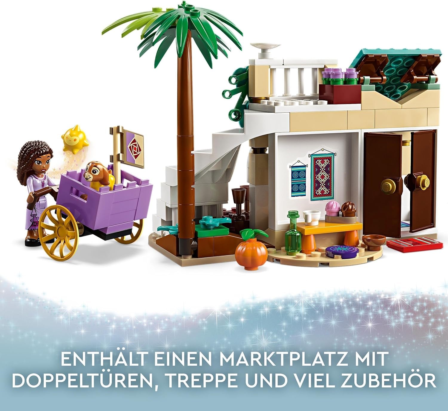 LEGO 43223 Disney Wish Asha in Rosas City, Wish Movie Set met markt, Asha minipop, Valentino als speelgoedgeit en sterfiguren, cadeau voor kinderen vanaf 6 jaar, bouwsets voor meisjes en jongens Besuche den LEGO-Store