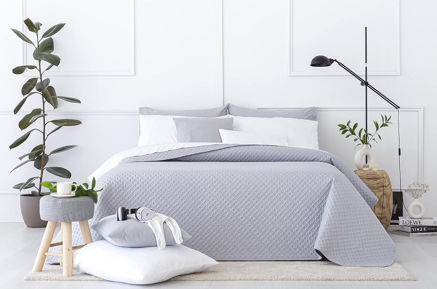 Todocama Fine Boutique sprei met piquépatroon, voor lente, zomer, herfst en winter, 100% superzachte microvezel, multifunctionele deken, 140/150/160-250 X 260 cm, lichtgrijs Bedden en dekens Besuche den Todocama-Store Lichtgrijs 250 X 260 Cm
