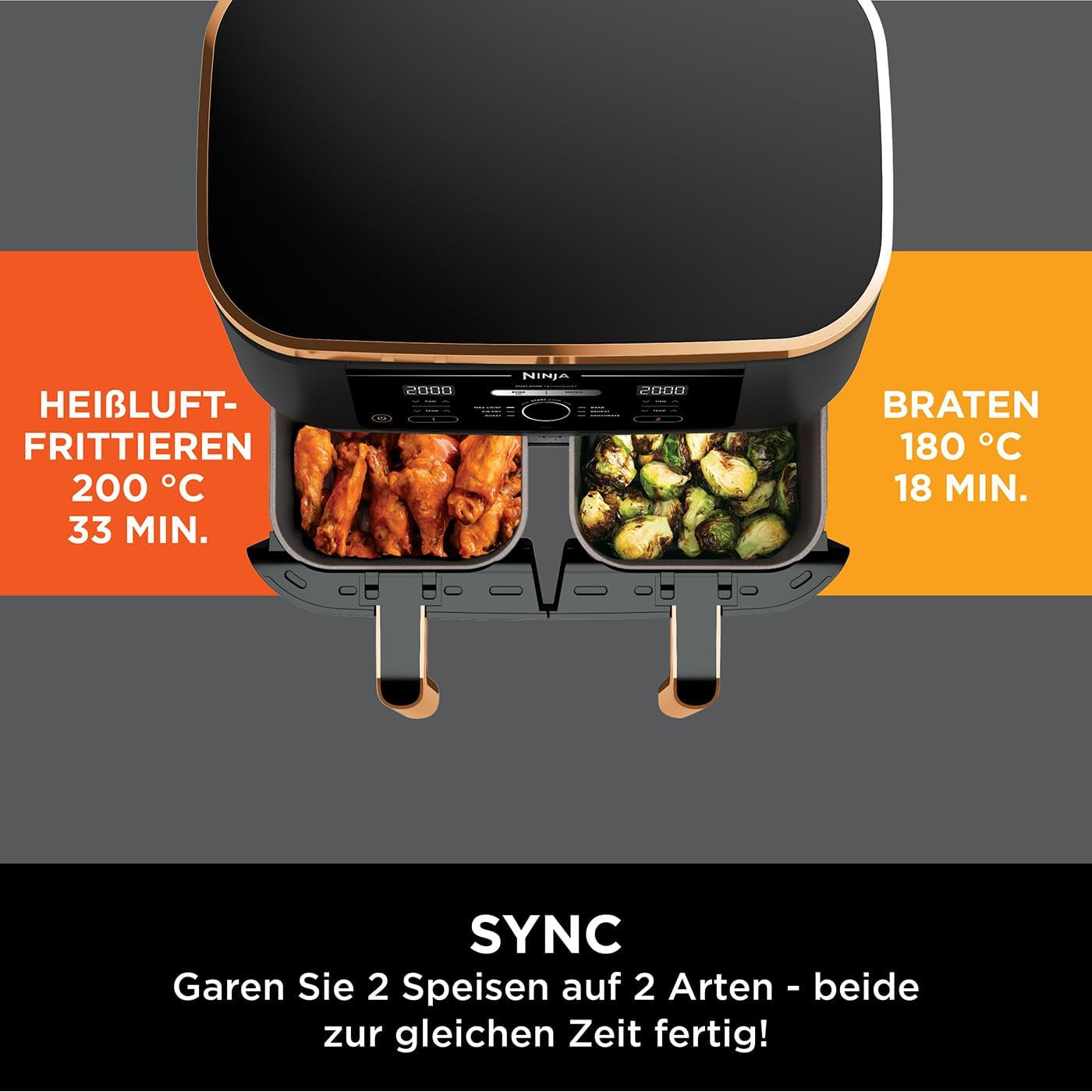 Ninja Foodi AF400EUCP MAX luchtfriteuse met twee zones, heteluchtfriteuse van 9,5 liter, 2 compartimenten, met tang, antiaanbaklaag Huishoudelijke apparaten Naty Shop