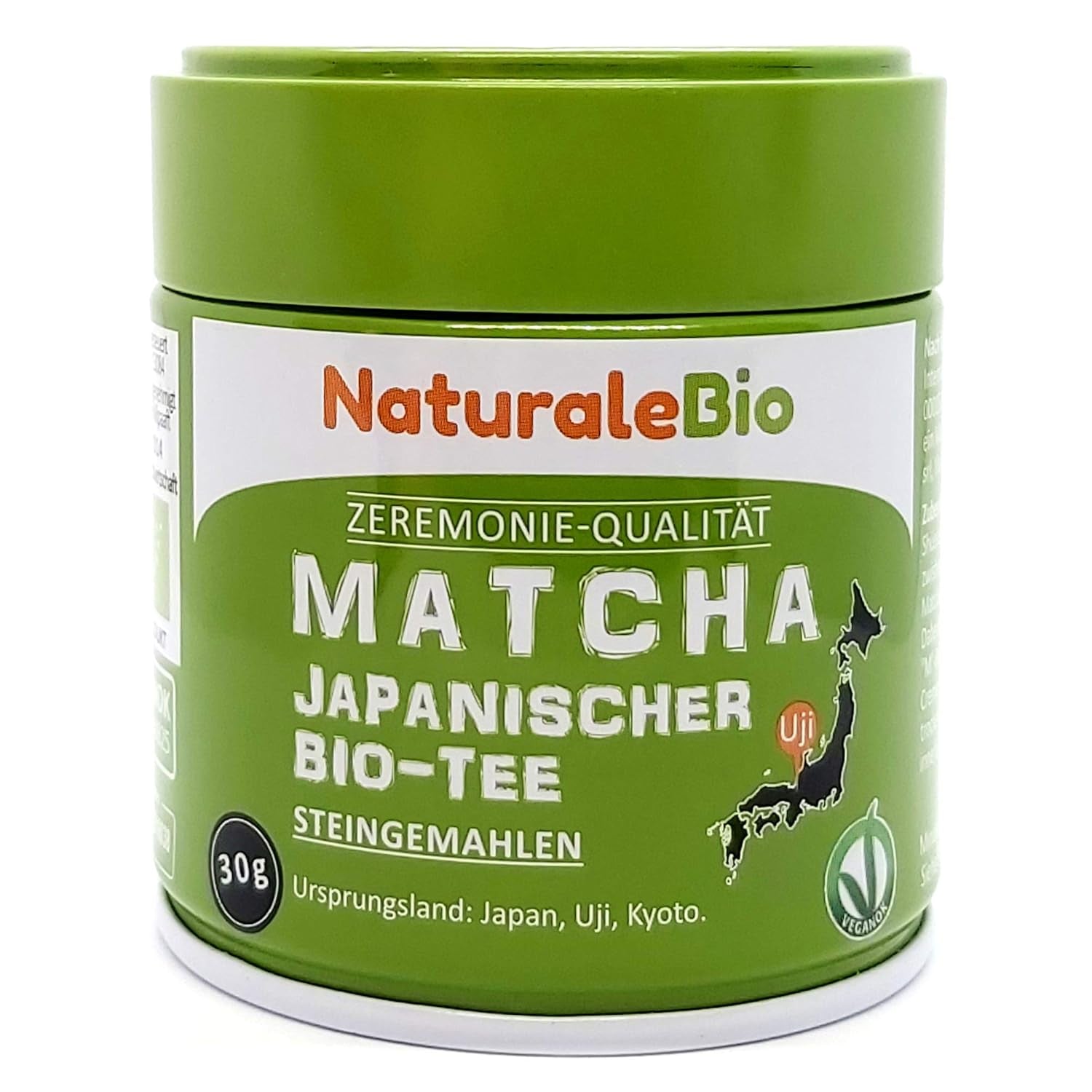 Naturalebio Ceremoniële Matcha Theepoeder Originele groene thee uit Japan. Matcha groene theepoeder van ceremoniële kwaliteit, gemaakt in Uji, Kyoto. Ideaal voor drinken, koken en lattes. Doos van 30 g.