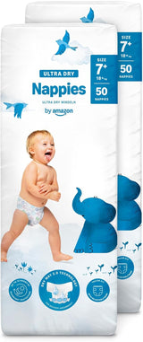 Amazon Ultra Dry-luiers, maat 1 (2-5 kg) - maanddoos, wit, 96 stuks (2 verpakkingen van 48) (voorheen merk Mama Bear, identiek product)