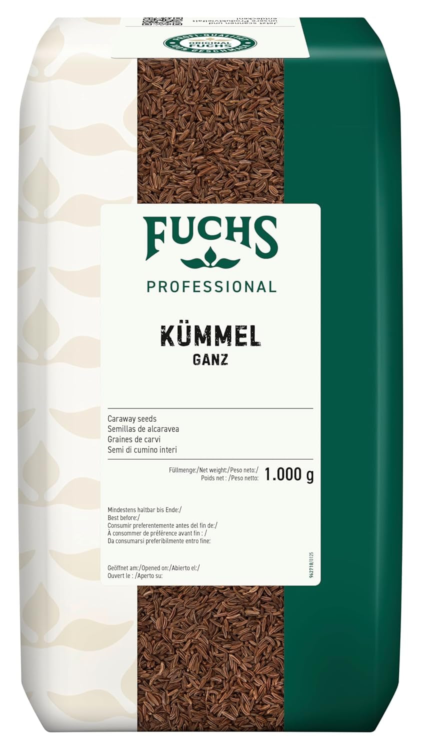 Fuchs Professional - Kümmel ganz | Ungemahlen, zum Würzen von Bratkartoffeln of Krautgerichten | Profi-Kwaliteit voor Großverbraucher en Gastronomie | 1 kg im recycleerbare zak