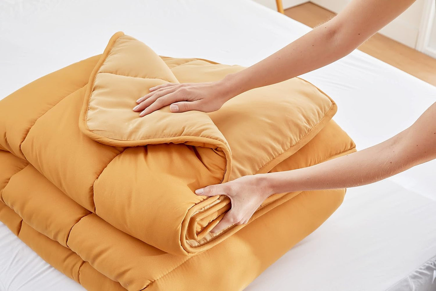 Pikolin Home - Omkeerbaar dekbed 300 G - tweekleurige Nordic vulling - voor bed 100/105 - comfortabel, warm, ademend, groen, 180 X 220 cm Dekbedden en dekbedden Naty Shop