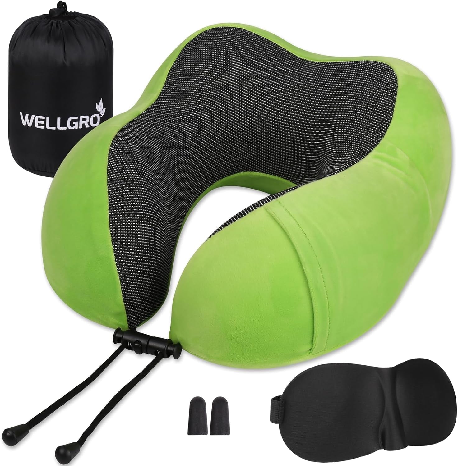 WELLGRO Nekkussenset met 3D-slaapmasker en oordopjes - Afneembare hoes - Traagschuim - Ritssluiting - Inclusief opbergtas - Reiskussen - Kleur selecteerbaar, Kleur: Grijs Cervicale orthopedische kussens Naty Shop Groeten
