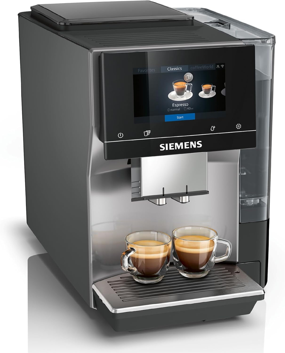 Automatische espressomachine Siemens EQ700 classic TP715D01, app-bediening, cold brew, intuïtief touchdisplay, tot 10 individuele koffiecreaties als favoriet, automatische stoomreiniging, 1500 W, zilvergrijs