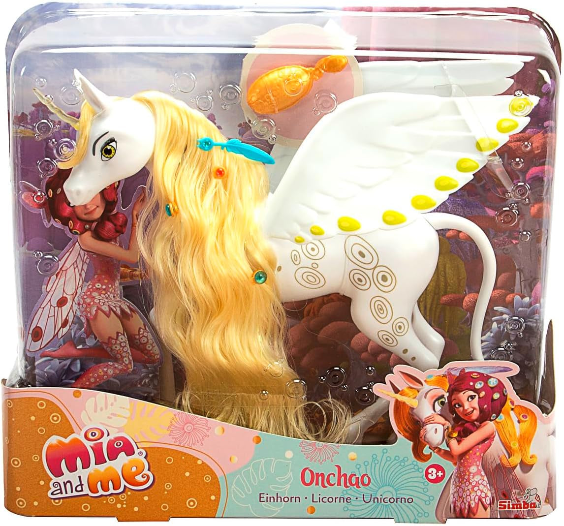 Simba 109480093 - Mia and Me Eenhoorn Onchao, Met beweegbare vleugels, haarclips, stylingborstel, speelpaard, pony, Centopia, vanaf 3 jaar, roze Naty Shop Single Dolls