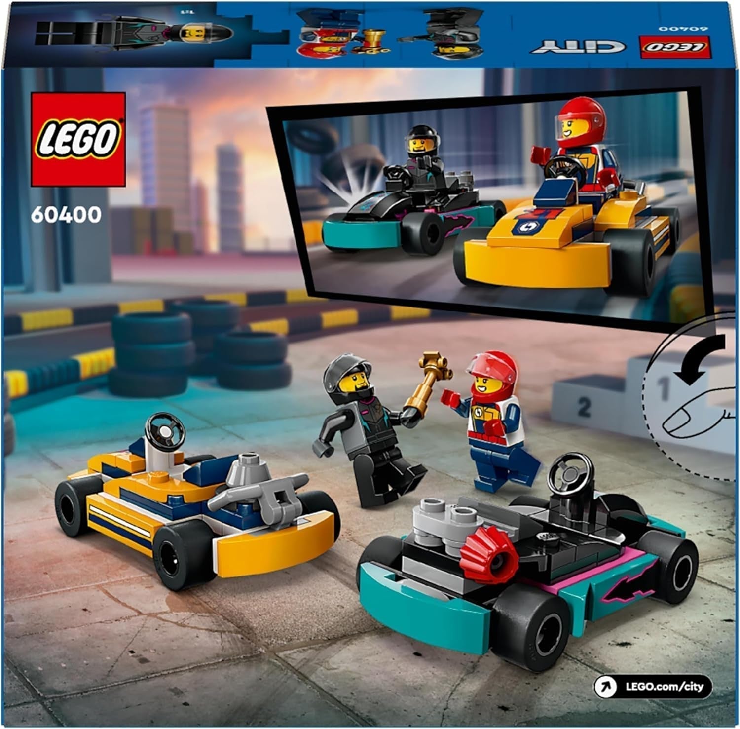 LEGO City Skelters met chauffeurs, set van 2 minifiguren, chauffeurs en raceauto's, speelgoedauto's voor jongens en meisjes van 5 jaar oud, leuk cadeau voor kinderen 60400 Bouwsets Besuche in LEGO-Store