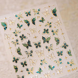 JMEOWIO 3D Nagelsticker Groen Goud Schmetterling Nail Art Sticker Selbstklebend Nagelaufkleber 5D Stereoskopische Decoratie Nageldesign Zubehör 1 Blatt