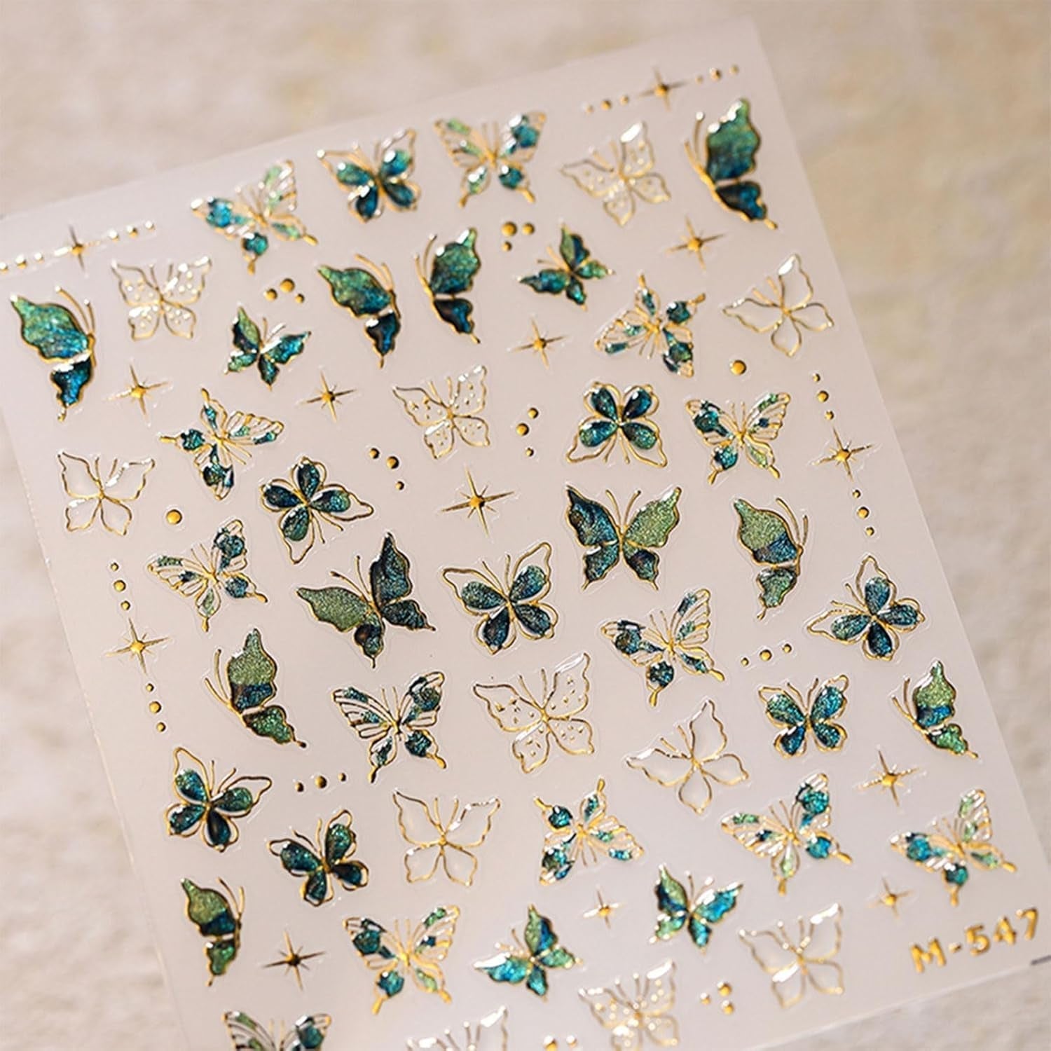 JMEOWIO 3D Nagelsticker Groen Goud Schmetterling Nail Art Sticker Selbstklebend Nagelaufkleber 5D Stereoskopische Decoratie Nageldesign Zubehör 1 Blatt