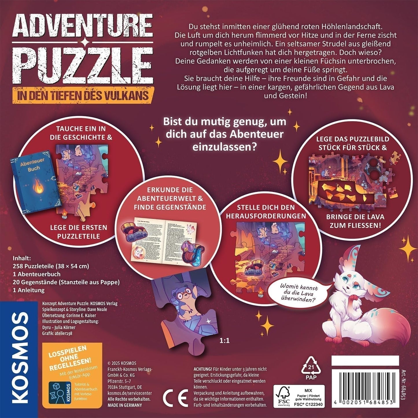 KOSMOS 684853 Den Tiefen Des Vulkans avonturenpuzzel, 258 stukjes, interactieve avonturenpuzzel voor kinderen vanaf 8 jaar, ontdek een avonturenverhaal met elk puzzelstukje puzzel Naty Shop
