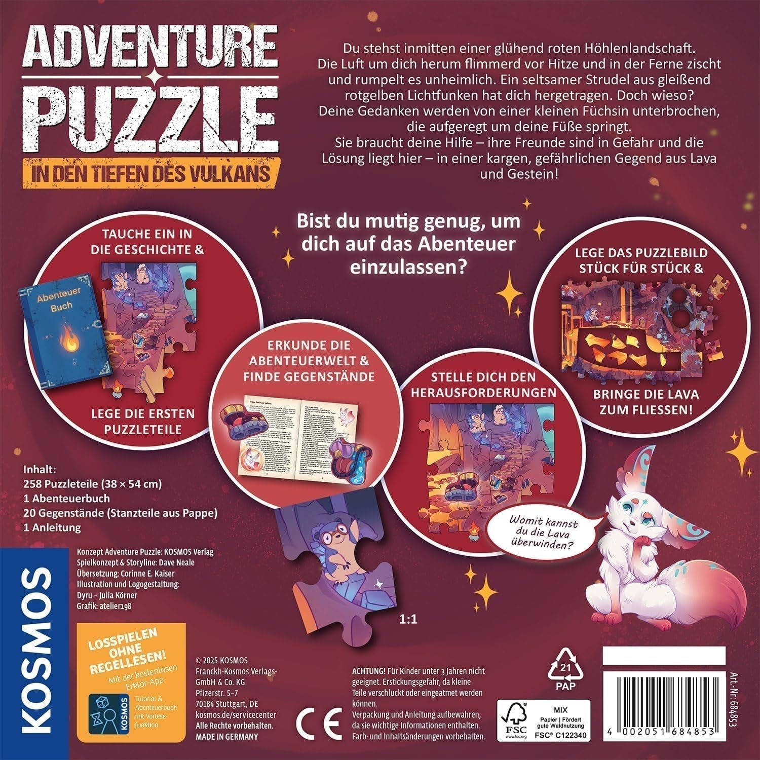 KOSMOS 684853 Den Tiefen Des Vulkans avonturenpuzzel, 258 stukjes, interactieve avonturenpuzzel voor kinderen vanaf 8 jaar, ontdek een avonturenverhaal met elk puzzelstukje puzzel Naty Shop