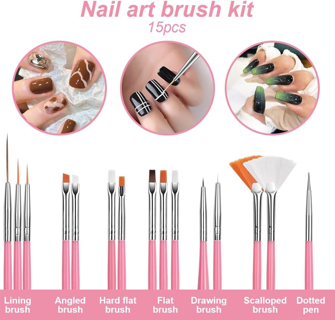 Nagelstickers en accessoireset - 5 nagelstickers, penseel, stenen, decoratieve tape, goudfolie - perfect voor manicure en gelnagels - 50-delige set