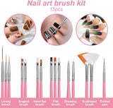 Nagelstickers en accessoireset - 5 nagelstickers, penseel, stenen, decoratieve tape, goudfolie - perfect voor manicure en gelnagels - 50-delige set