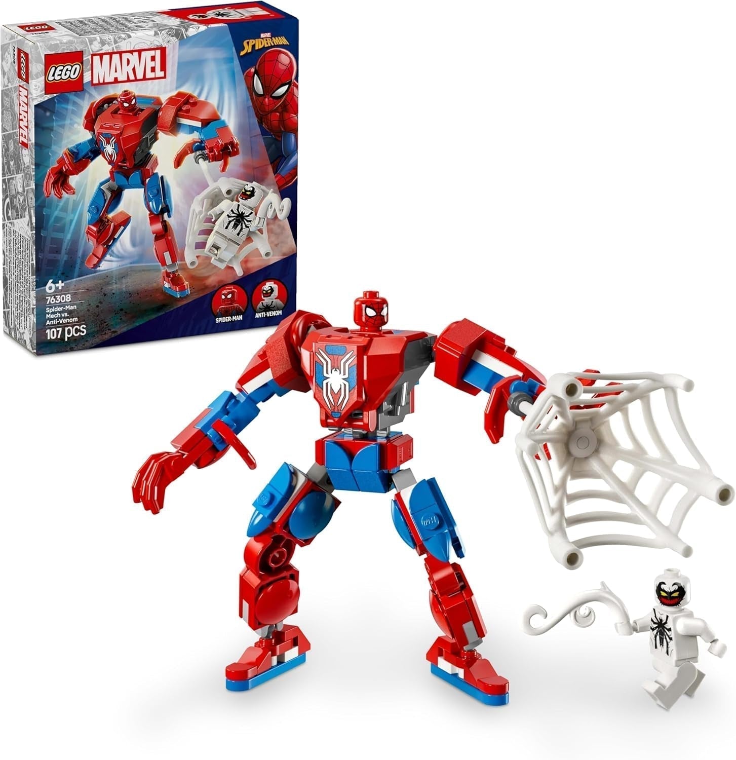 LEGO Marvel Spider-Man Mech versus. Anti-Venom - Superheldenspeelgoed met 2 minifiguren - Actiefiguur met beweegbare armen, benen en vingers - Cadeau voor jongens en meisjes vanaf 6 jaar 76308 Bouwsets Bekijk de LEGO-Store standaardtitel