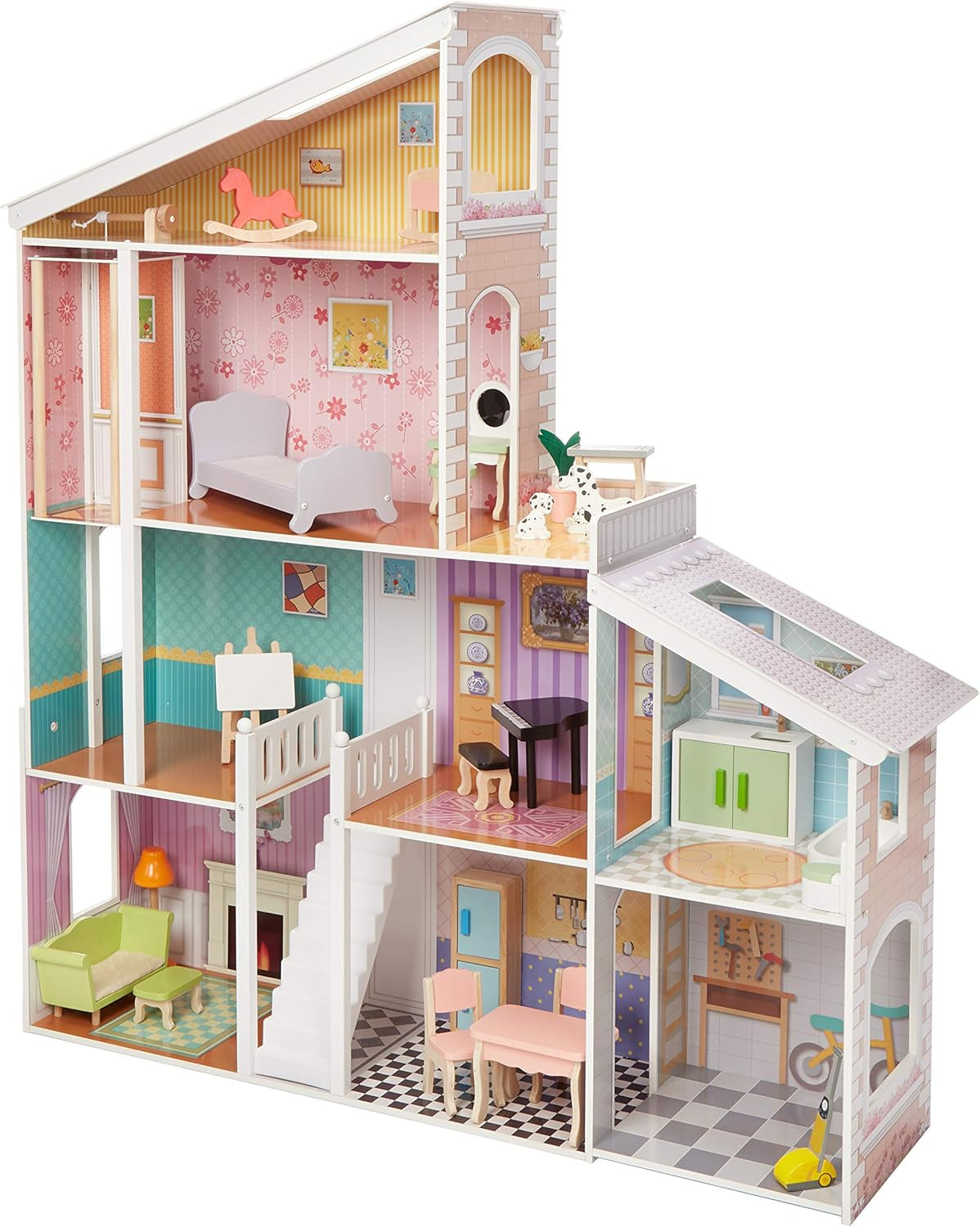 Amazon Basics houten poppenhuis en meubelaccessoires met 4 niveaus voor poppen van 30 cm Naty Shop-poppenhuizen