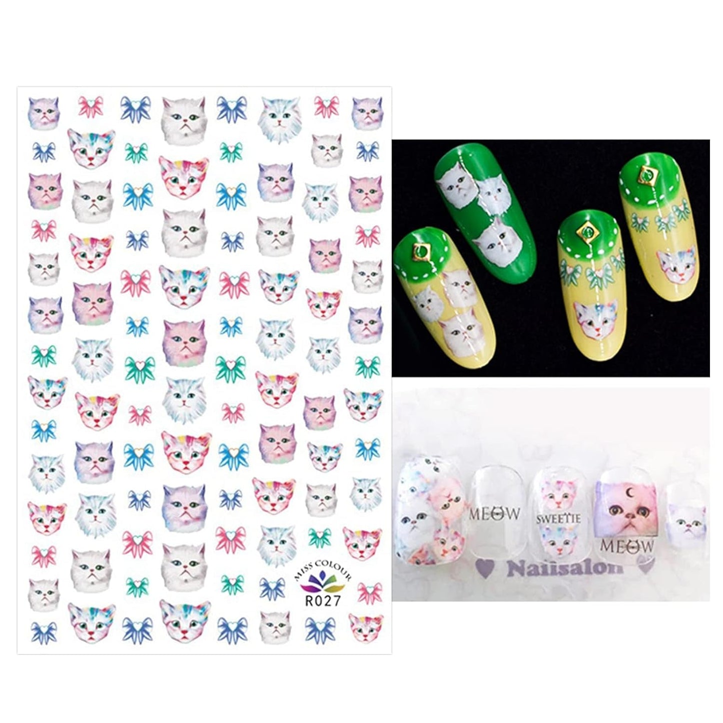 JMEOWIO Nagelsticker Tierische 8 Blatt Nail Art Sticker Selbstklebend Nagelaufkleber Katze Niedlich Decoratie Nageldesign Zubehör