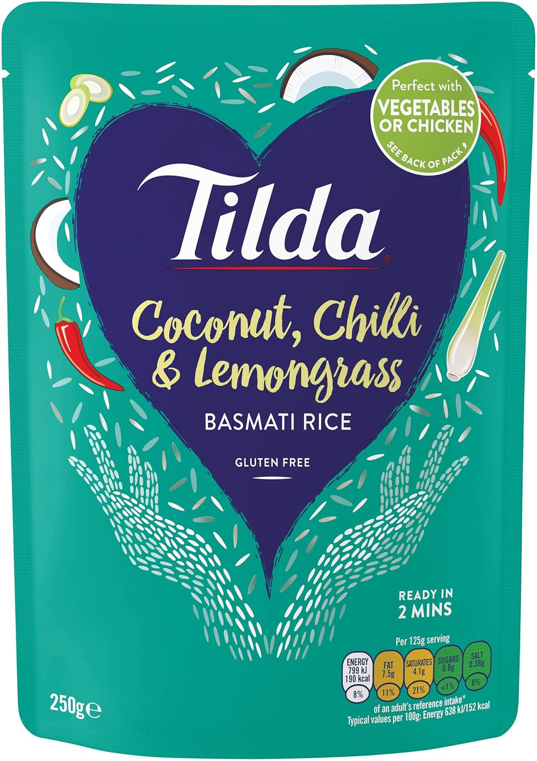 Tilda Basmati Gestoomde Rijst met Kokosnoot, Chili en Citroengras - Pak van 6 (6 x 250 g)