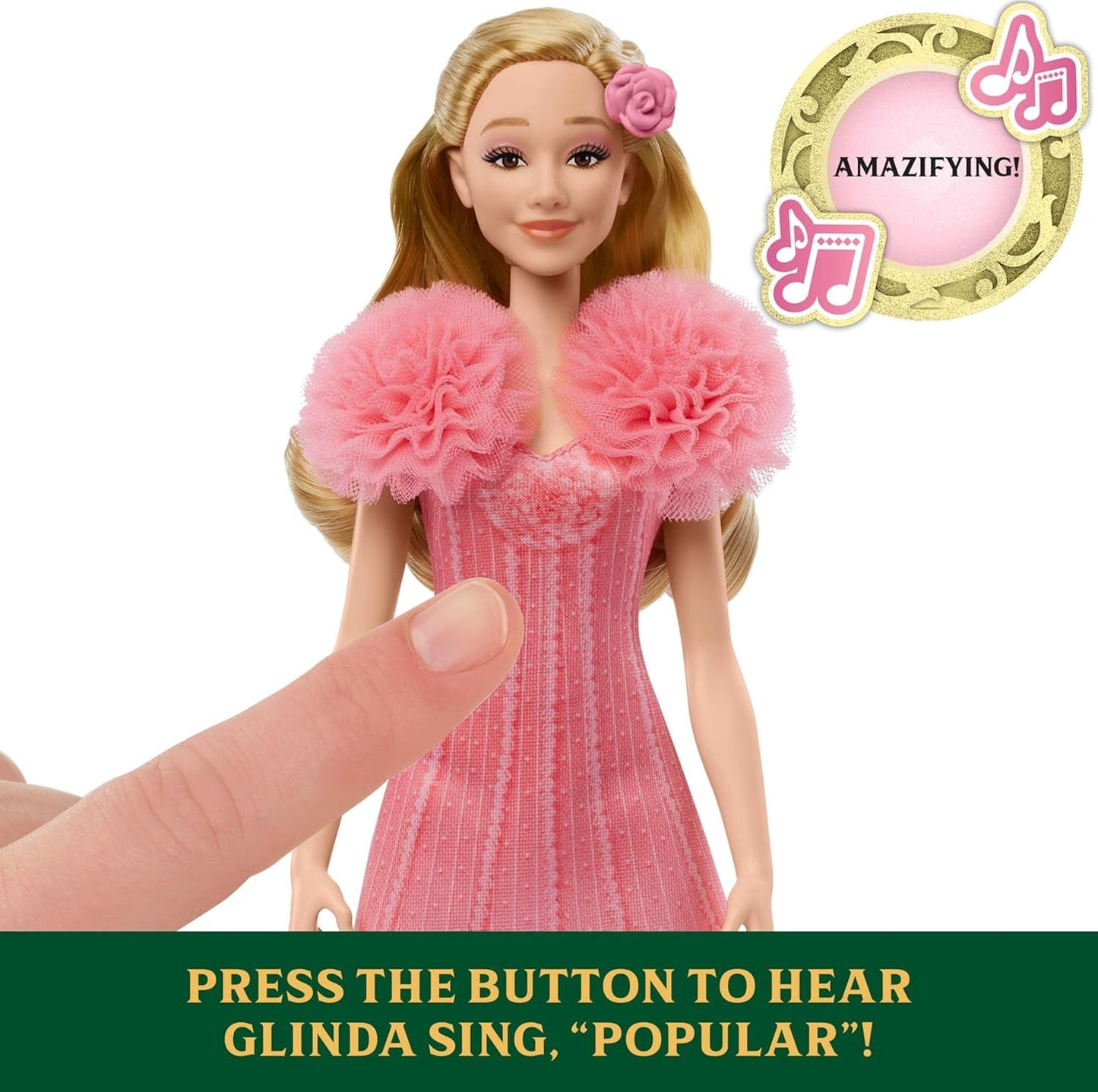 Mattel Glinda van Wicked and Accessories Gelede, op films geïnspireerde pop met afneembare outfit zingt geliefd bij ons JLG49 Roze