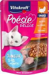 Vitakraft Poésie Délice, Junior, Natvoer voor katten, Natvoer in saus, met kalkoen, Multipack, voor jonge katten, Zonder toegevoegde suiker of granen (23 x 85g)