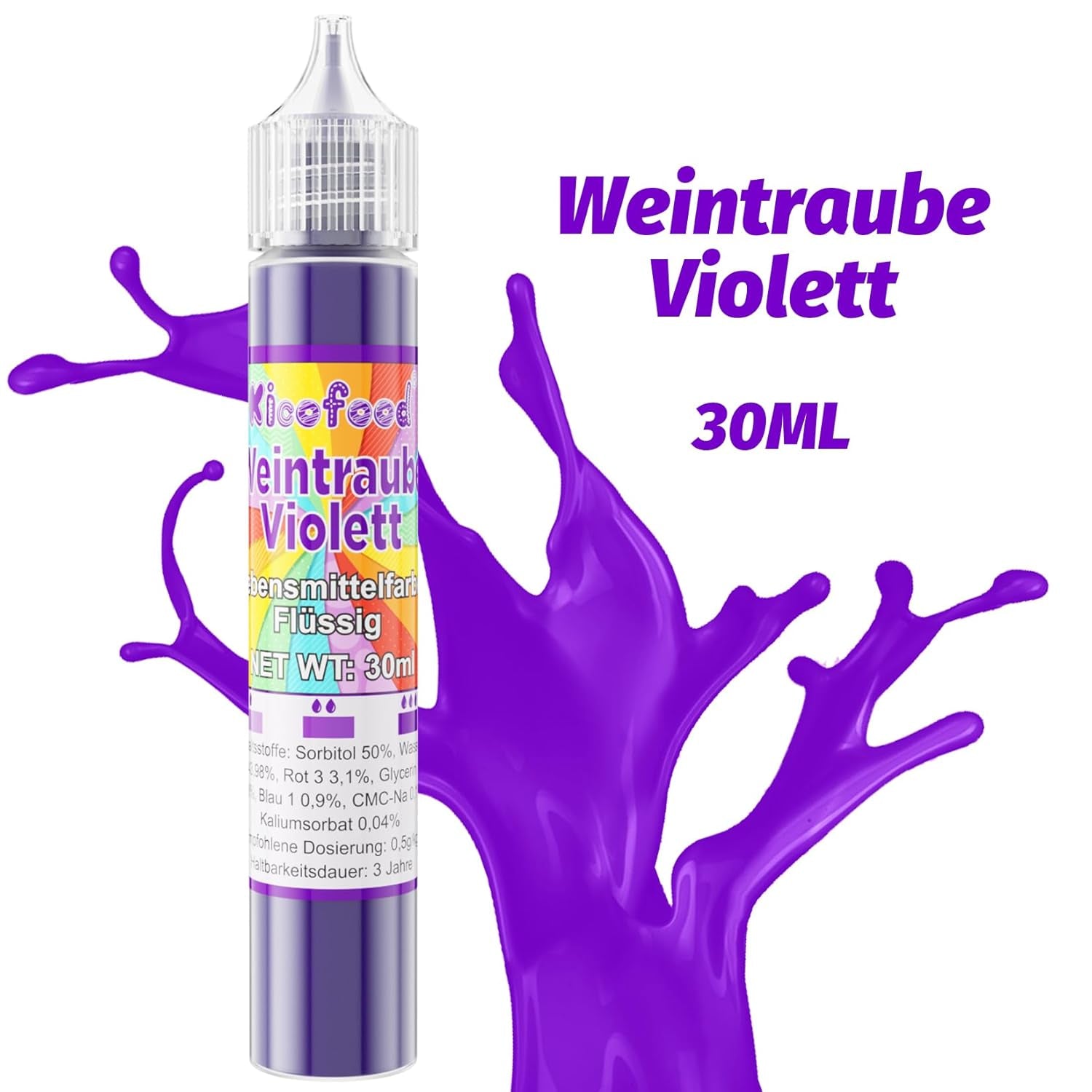 Kleurstof voor levensmiddelen - 30 ml hooggeconcentreerde vloeibare kleurstof voor levensmiddelen, kleurstof voor taartdecoratie, handwerk, airbrushen, doe-het-zepen (Druivenviolet)