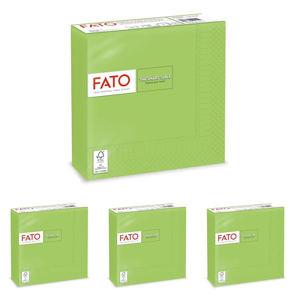 , Papieren wegwerpservetten, Ideaal voor informele lunches en buffetten, Verpakking van 50 servetten, Afmeting 33X33, 4-voudig, 2-laags, Appelgroene kleur, 100% puur cellulosepapier, FSC