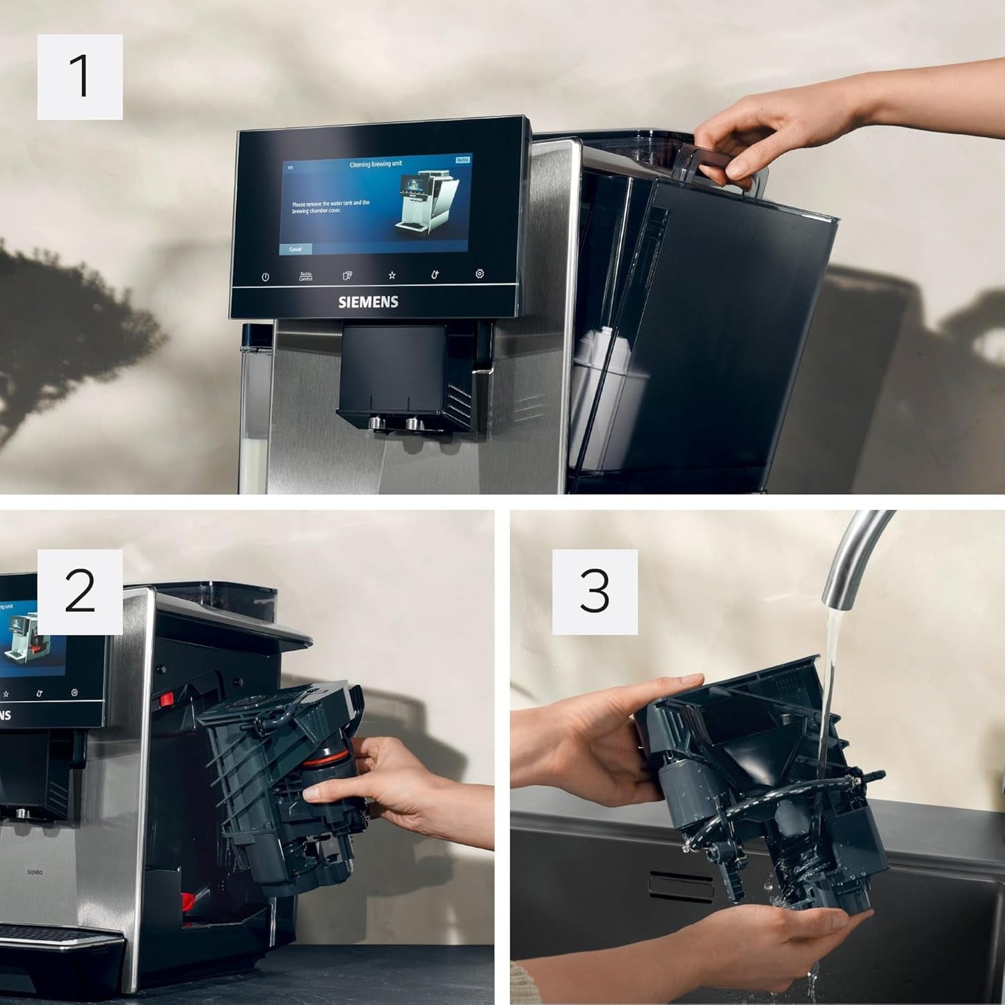Siemens EQ900 TQ903D03 Automatische espressomachine, app-bediening, intuïtief touchscreen, barista-modus, AromaBoost, ruisonderdrukking, premium molen, automatische stoomreiniging, 1500 W, roestvrij staal