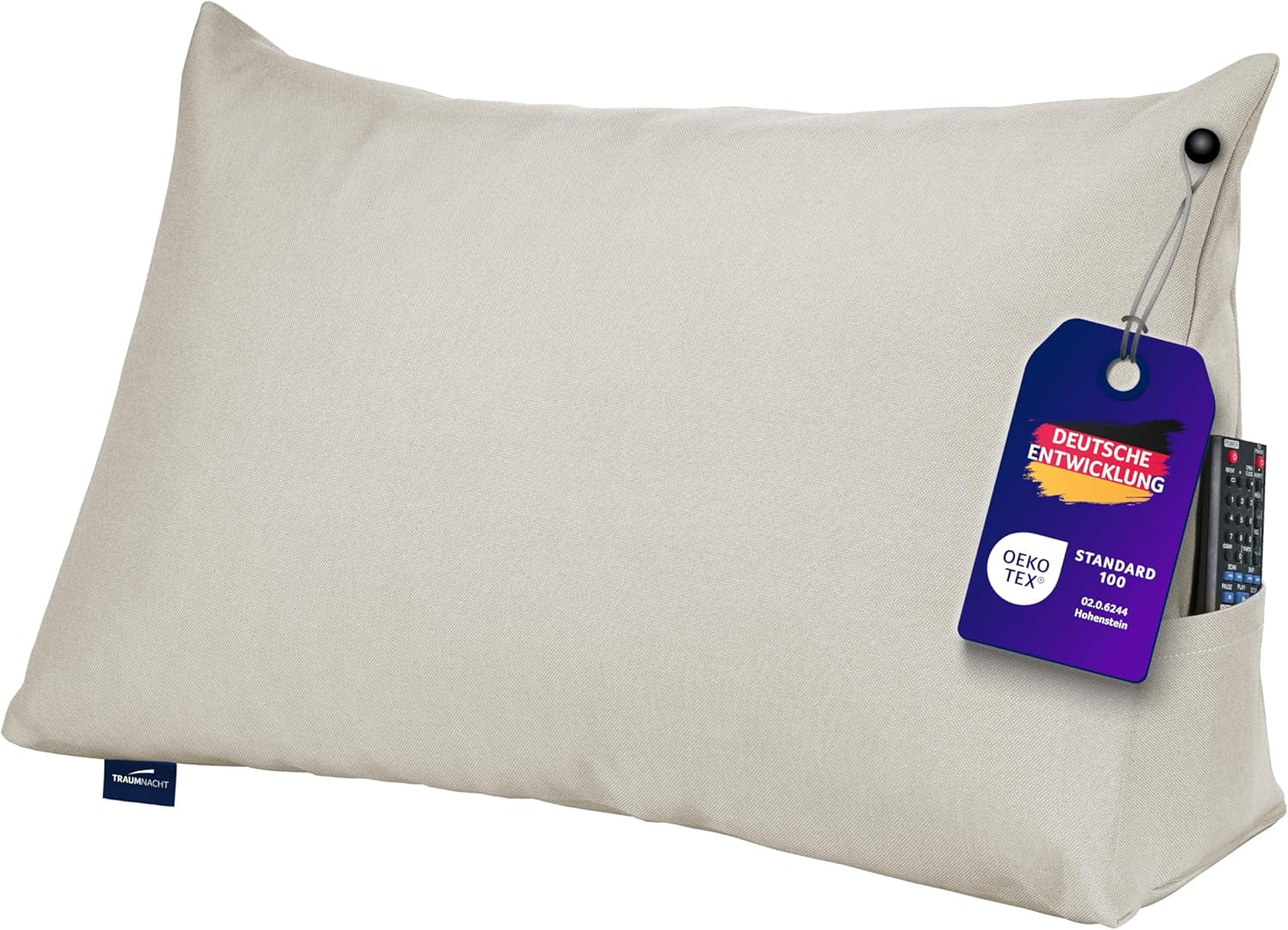 Leeskussen Traumnacht Cosy Rugkussen, 70 x 40 cm donkergrijs, afneembare en wasbare hoes van 100% polyester, praktisch zijvak, Oeko-Tex gecertificeerd, geproduceerd volgens Duitse kwaliteitsnormen