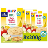 HiPP Biologische Baby Bircher Muesli (8 x 250 g), vanaf 6 maanden, zonder toegevoegde suiker, extra malse graanvlokken - licht verteerbaar ontbijt van de beste biologische kwaliteit