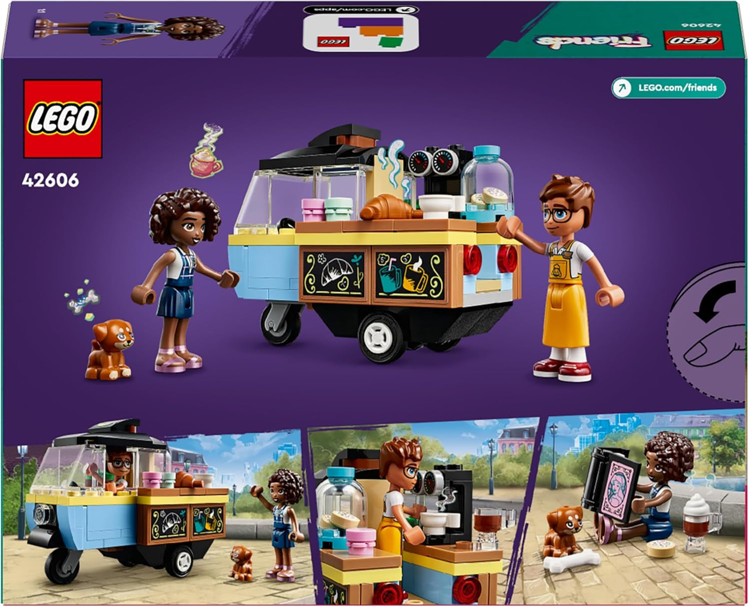 LEGO Friends Rolling Café Klein bakspeelgoed voor kinderen, cadeau voor meisjes en jongens vanaf 6 jaar, educatief speelgoed met Aliya, Jules en Aira de hond 42606 Bouwsets Beuche in LEGO-Store
