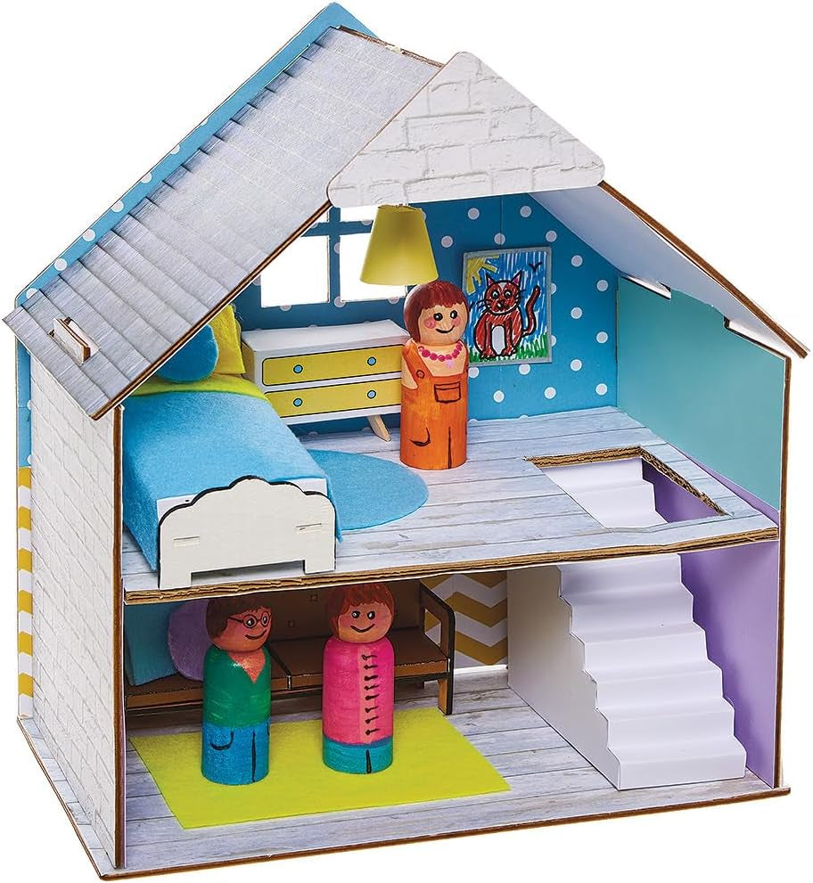 Baker Ross FN199 Bouw je eigen houten poppenhuis - 1-delig poppenhuisbouwpakket voor kinderknutselset