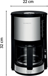 Krups KM3210 Pro Aroma Plus espressomachine, 10 kopjes, 1,25 l, 30 minuten warm houden, zichtbaar waterniveauvenster, antidruppelsysteem, zwart met roestvrijstalen toepassingen