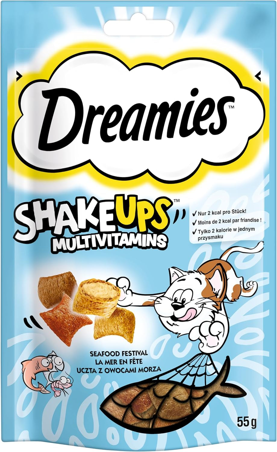 DREAMIES SHAKE UPS Multivitamine Zeevruchtenfestival Kattensnoepjes in geportioneerde zakjes - 55 g (6 zakjes)