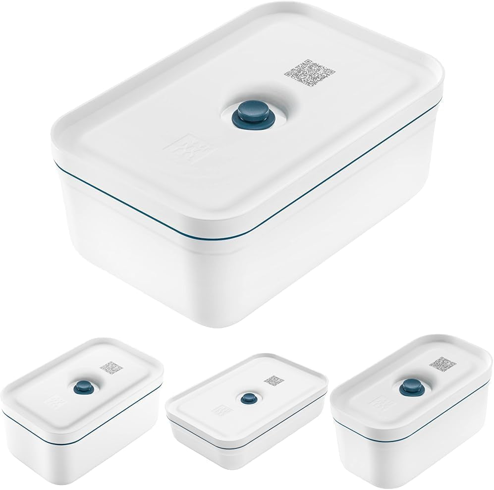 Zwilling Fresh & Save set van 4 vacuüm lunchboxen (lunchbox maat S, M, L en L plat), Houdt voedsel langer vers, Materiaal: kunststof, Kleur: Wit-La Mer Voedselbewaardozen Naty Shop Standaard titel