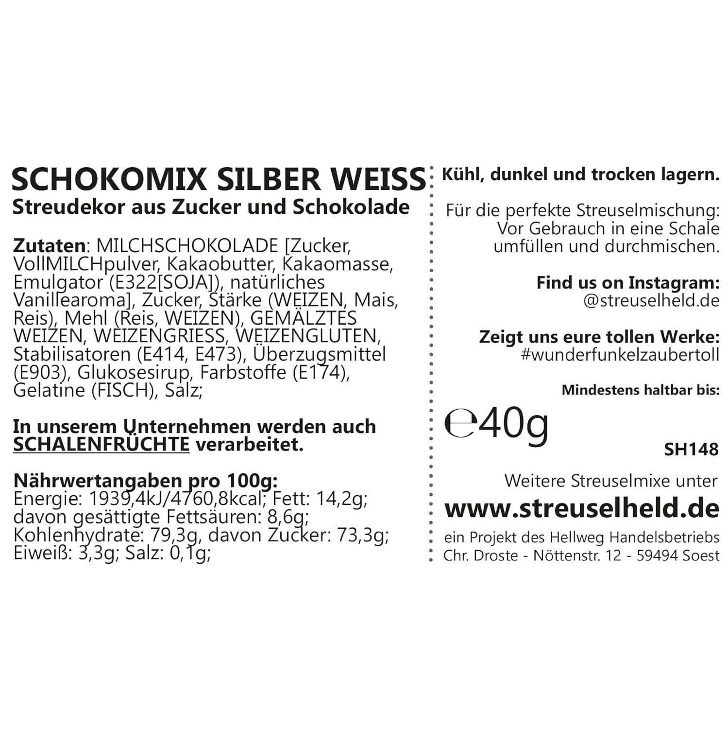 Streusel Hero Chocolademix Zilver Witte Hagelslag, 40 gram Naty Shop