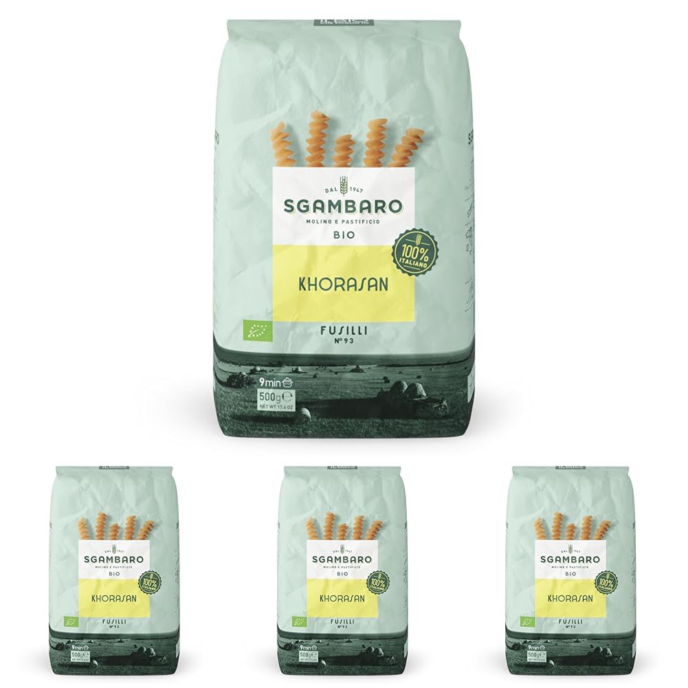 Biologische Fusilli Pasta nr. 93 - 500 g Khorasan-tarwe - Oude tarwe, rijk aan eiwitten, 100% geteeld in Italië - Veelzijdig in de keuken en rijk aan voedingsstoffen